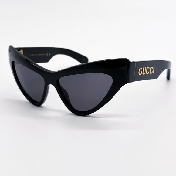 NEW GUCCI GG1294S 001 WOMEN SHINY BLACK GREY CAT EYE SUNGLASSES GUCCI - Picture 4 of 13